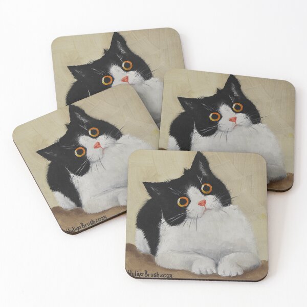 Item preview, Curious Tuxedo Cat with Big Amber Eyes designed and sold by Yuliya Brush.