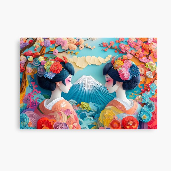 Item preview, Elegant Japanese Women with Mount Fuji Backdrop Art designed and sold by Artessie.