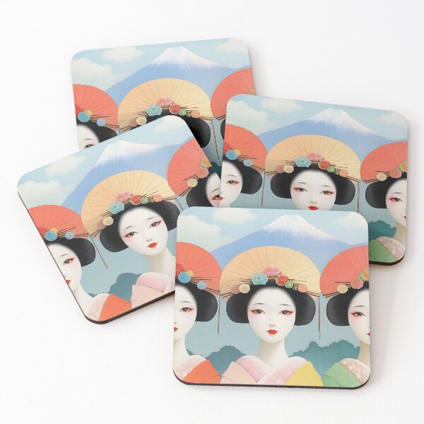 Item preview, Elegant Geishas Under Mount Fuji – Traditional Art designed and sold by Artessie.