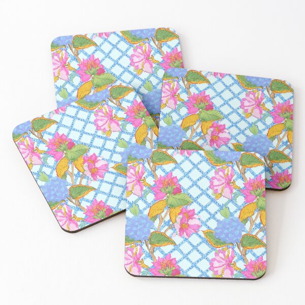 Item preview, Chinoiserie climbing flowers on lattice designed and sold by SophieClimaArt.
