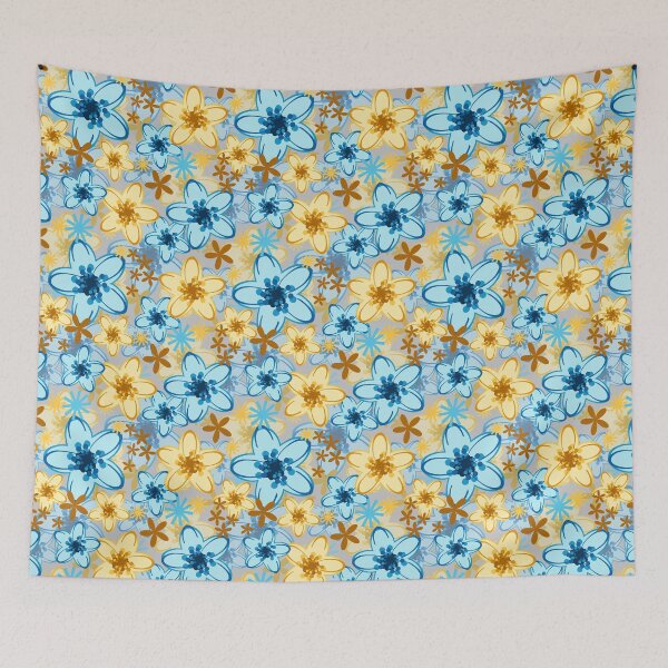 Item preview, Floral Fabric Pattern Blue Yellow Seamless Repeat designed and sold by Sharon Schwalbe.