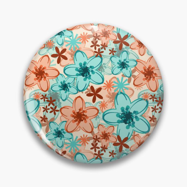 Item preview, Peach and Teal Floral Fabric Pattern Seamless Repeat designed and sold by Sharon Schwalbe.