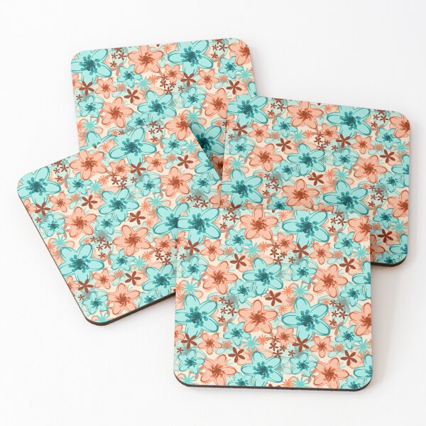 Item preview, Peach and Teal Floral Fabric Pattern Seamless Repeat designed and sold by Sharon Schwalbe.