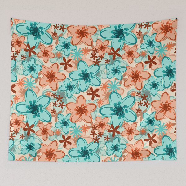 Item preview, Peach and Teal Floral Fabric Pattern Seamless Repeat designed and sold by Sharon Schwalbe.