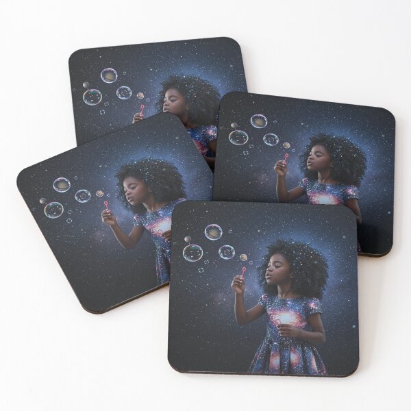 Item preview, Black Girl Blowing Planet Bubbles in a Cosmic Dream designed and sold by Afrobood.