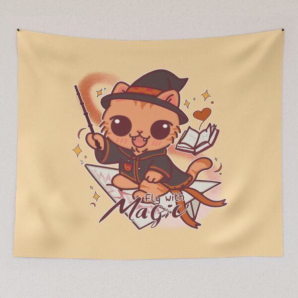 Item preview, Fly With Magic – Brave Wizard Cat on a Fiery Flight designed and sold by BGMeYou.