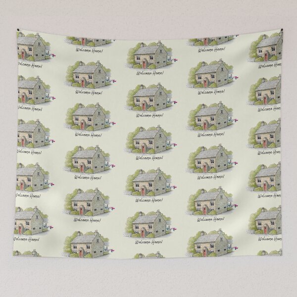 Item preview, Welcome Home, with Quaint Stone Cottage Watercolour designed and sold by JoyfulWhimsy.