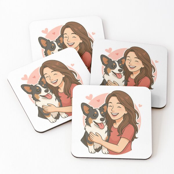 Item preview, Tail-Wagging Bond: Woman & Cardigan Welsh Corgi Cartoon designed and sold by GoodyPaws.