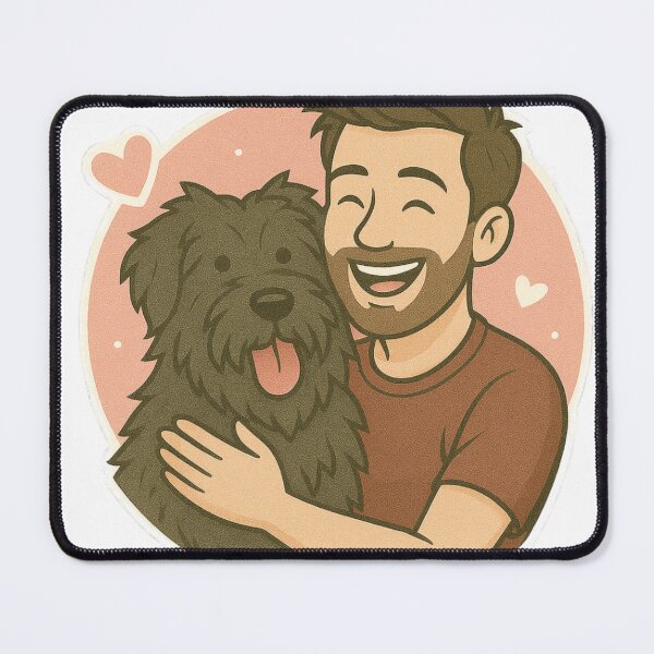 Item preview, Strong & Steady: Man & Bouvier des Flandres Cartoon designed and sold by GoodyPaws.