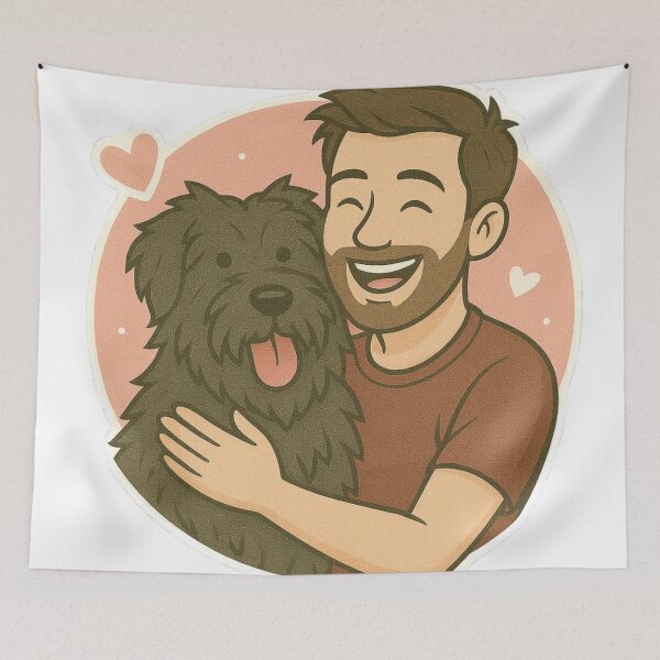 Item preview, Strong & Steady: Man & Bouvier des Flandres Cartoon designed and sold by GoodyPaws.