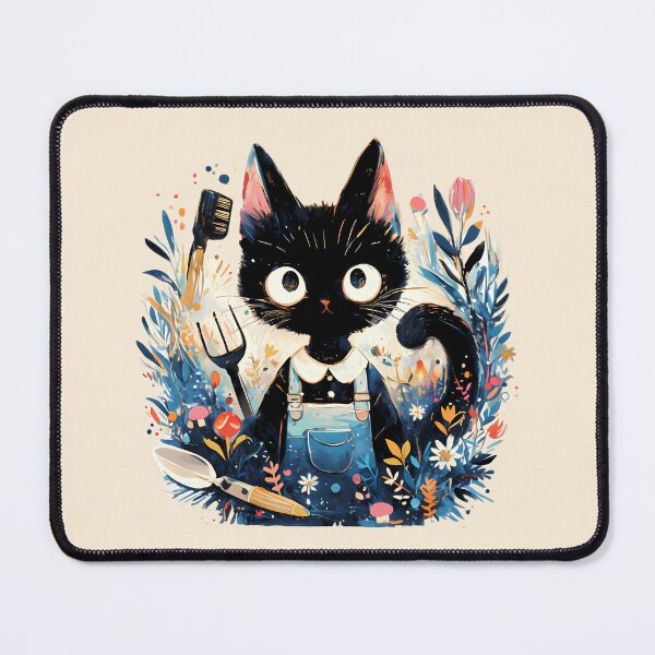 Item preview, Black kitty the gardener designed and sold by WoollenLlama.