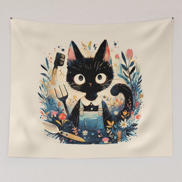 Item preview, Black kitty the gardener designed and sold by WoollenLlama.