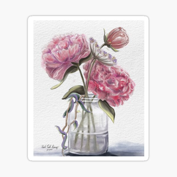 Rose Pink Peonies in Jar Sticker