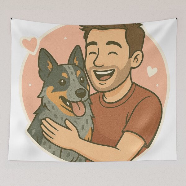 Item preview, Outback Partners: Man & Australian Cattle Dog Cartoon designed and sold by GoodyPaws.