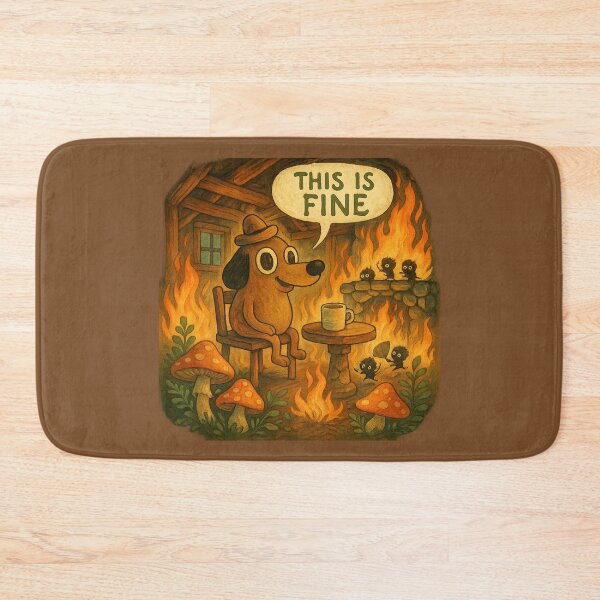 Item preview, This Is Fine Cozy Cabin — Dog in Fireplace Flames, Soot Sprites, Mushrooms, Cute Meme designed and sold by GirlyPopped.
