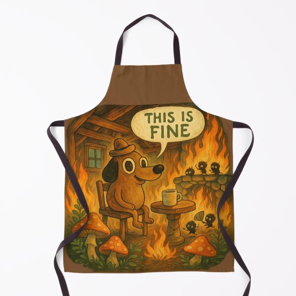 Item preview, This Is Fine Cozy Cabin — Dog in Fireplace Flames, Soot Sprites, Mushrooms, Cute Meme designed and sold by GirlyPopped.