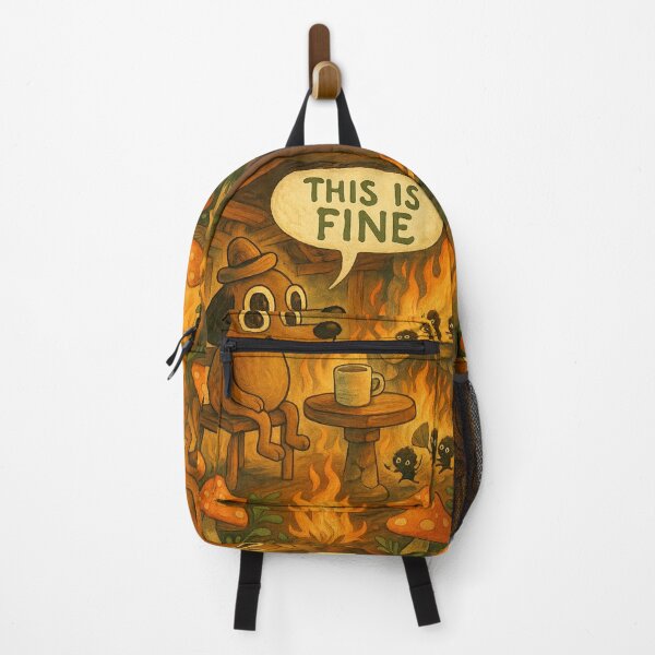 Item preview, This Is Fine Cozy Cabin — Dog in Fireplace Flames, Soot Sprites, Mushrooms, Cute Meme designed and sold by GirlyPopped.
