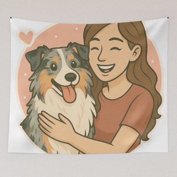 Item preview, Free Spirit: Woman & Australian Shepherd Cartoon designed and sold by GoodyPaws.
