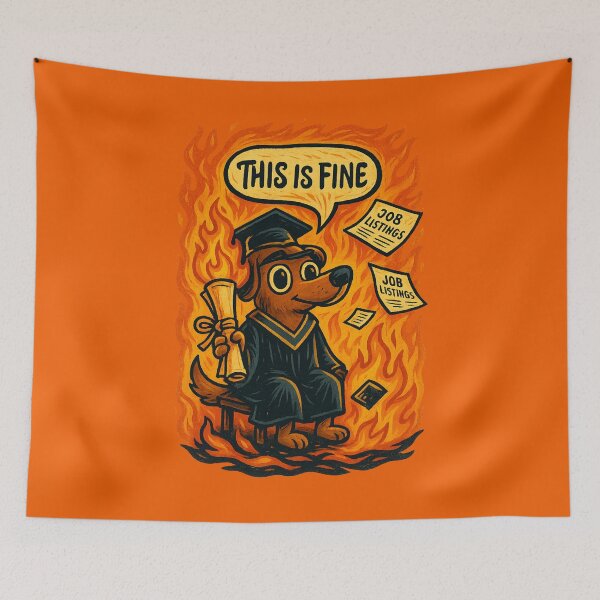 Item preview, This Is Fine Graduate — Dog in Cap and Gown, Job Listings Flying, Graduation Meme designed and sold by GirlyPopped.