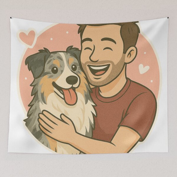 Item preview, Trail Buddies: Man & Australian Shepherd Cartoon designed and sold by GoodyPaws.