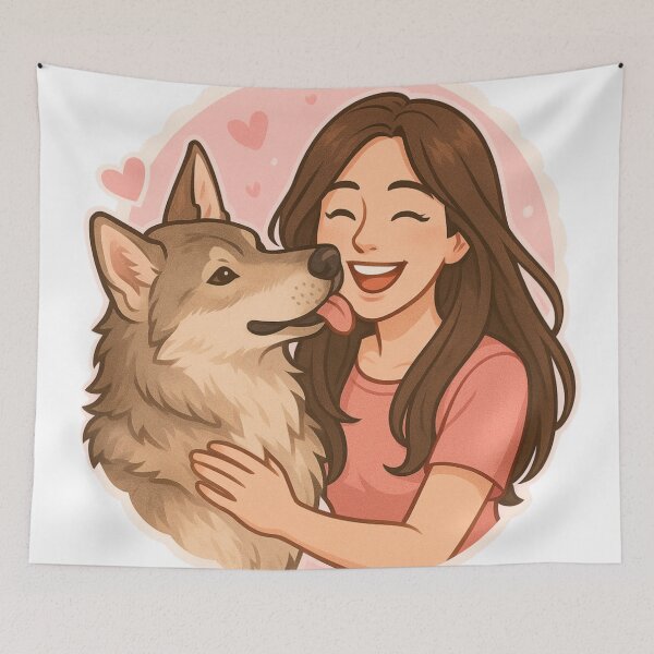 Item preview, Wild Soul: Woman & Saarloos Wolfdog Cartoon designed and sold by GoodyPaws.