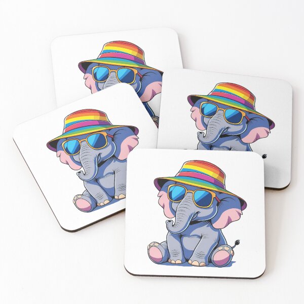 Item preview, Chill Elephant wearing Sunglasses and Rainbow Hat - Fun Animal Art designed and sold by SnazzySafari.