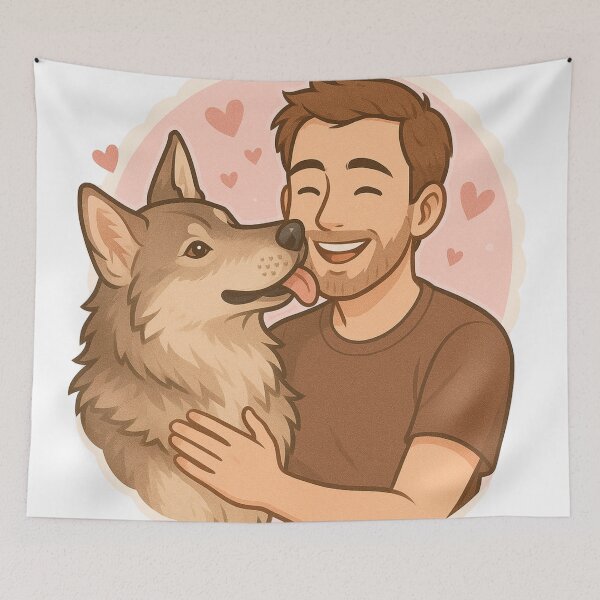 Item preview, Lone Bond: Man & Saarloos Wolfdog Cartoon designed and sold by GoodyPaws.