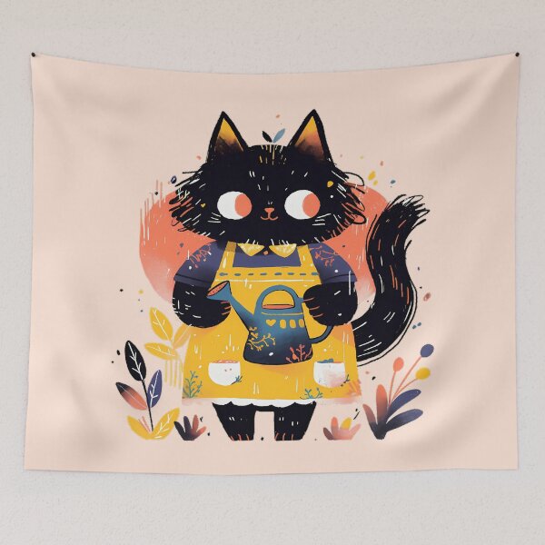 Item preview, Black kitty, the gardener designed and sold by WoollenLlama.