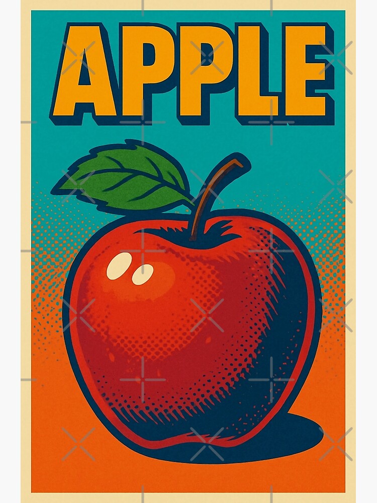 Retro Apple Fruit Poster | Vintage-Inspired Pop Art Print | 80s