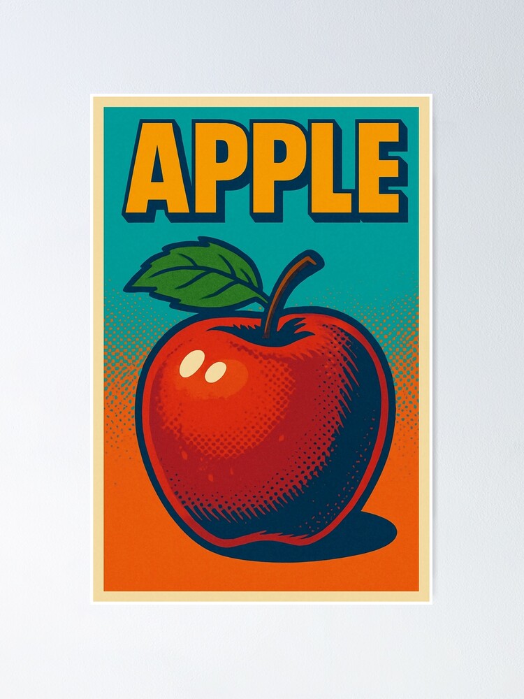 Retro Apple Fruit Poster | Vintage-Inspired Pop Art Print | 80s