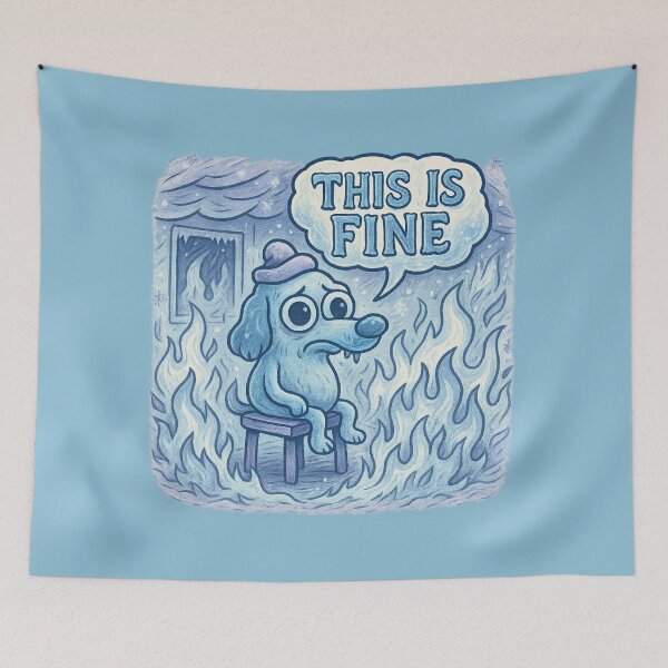 Item preview, This Is Fine - Icy Dog Surrounded by Cold Flames and Snow, Winter Edition designed and sold by GirlyPopped.