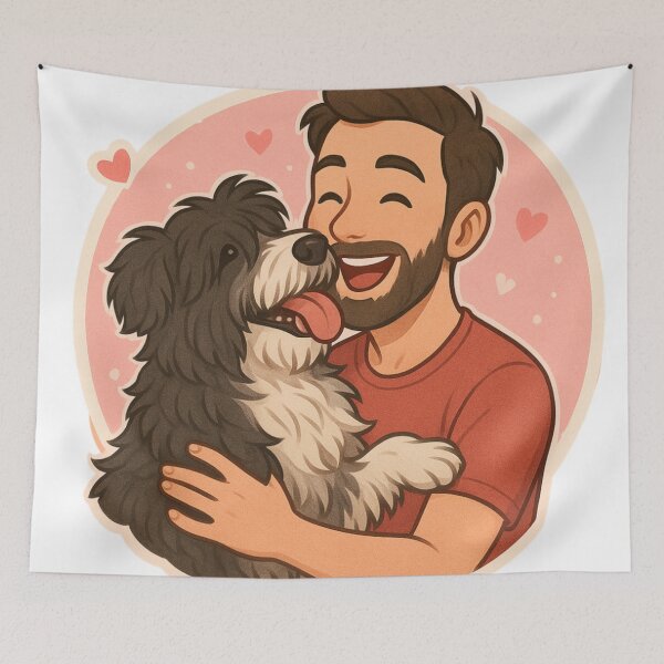 Item preview, Fluffy Friend: Man & Dutch Schapendoes Cartoon designed and sold by GoodyPaws.