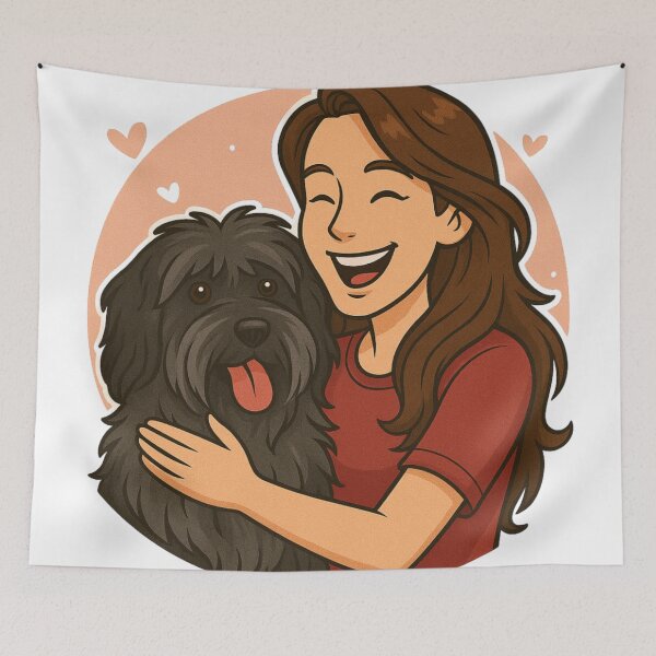 Item preview, Fluffy Energy: Woman & Dutch Schapendoes Cartoon designed and sold by GoodyPaws.