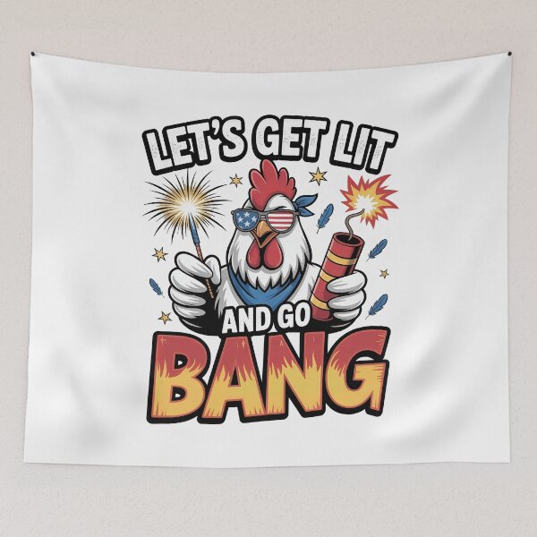 Item preview, Let’s Get Lit Chicken Funny Fireworks Design	 designed and sold by Vexel Studio.
