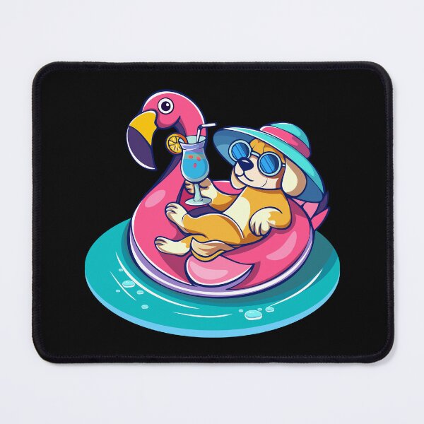 Item preview, Dog on Flamingo Pool Float designed and sold by Mariia Berezhna.