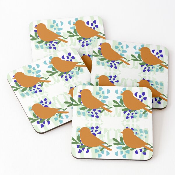Item preview, Rustic Orange Birds on Leafy Branches Retro Folk Art Pattern designed and sold by Code4Designs.