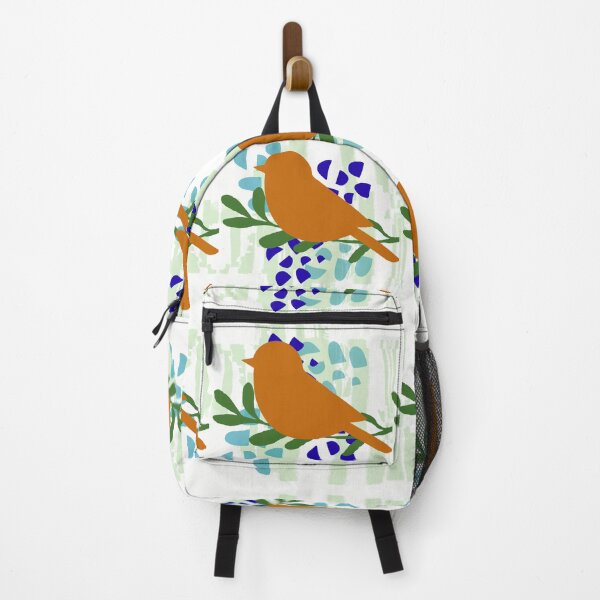 Item preview, Rustic Orange Birds on Leafy Branches Retro Folk Art Pattern designed and sold by Code4Designs.