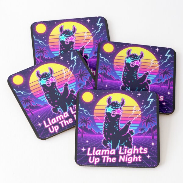 Item preview, Llama Lights Up The Night – Neon Vaporwave Party Vibes designed and sold by Golden Blaze Studio.