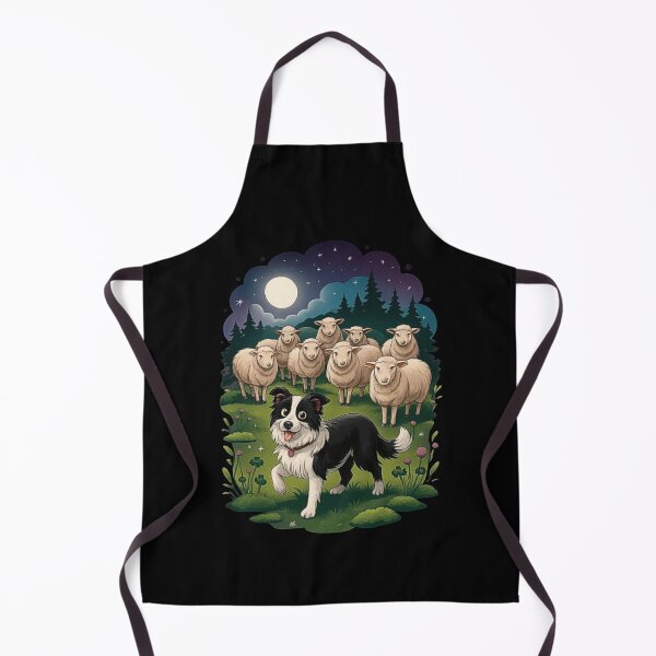 Item preview, Border Collie Herding Sheep Under the Night Sky – Cute Farm Animal Scene Illustration designed and sold by love3617.