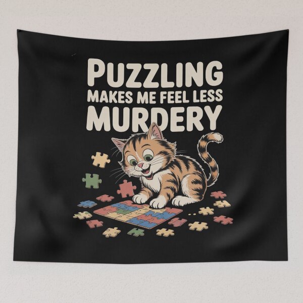 Item preview, Puzzling Makes Me Feel Less Murdery Funny Puzzle Cat  designed and sold by ManiaGrania.