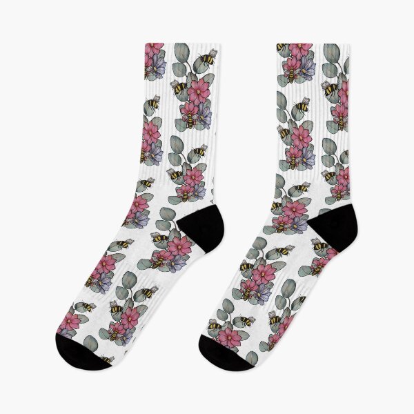 Item preview, Flowers, Bees, and Eucalyptus Leaves, Illustration designed and sold by JoyfulWhimsy.