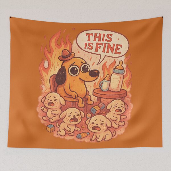 Item preview, This Is Fine — Baby Dog Crying Puppies Funny Cartoon Fire Parental Humor designed and sold by GirlyPopped.