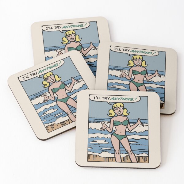 Item preview, Beach Betty – I'll Try Anything | Retro Comic Pop Art Parody designed and sold by wmxdesign.