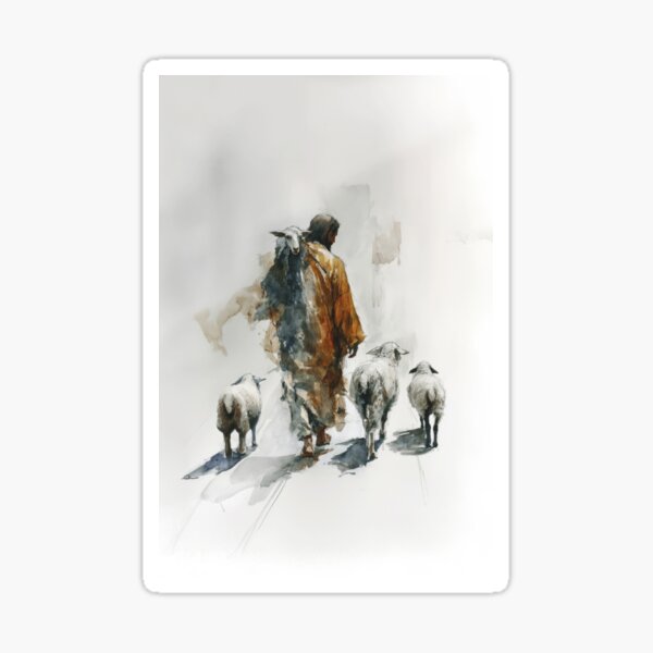 Item preview, The Good Shepherd Watercolor Print – Minimalist Christian Art designed and sold by FaithArtCrea.