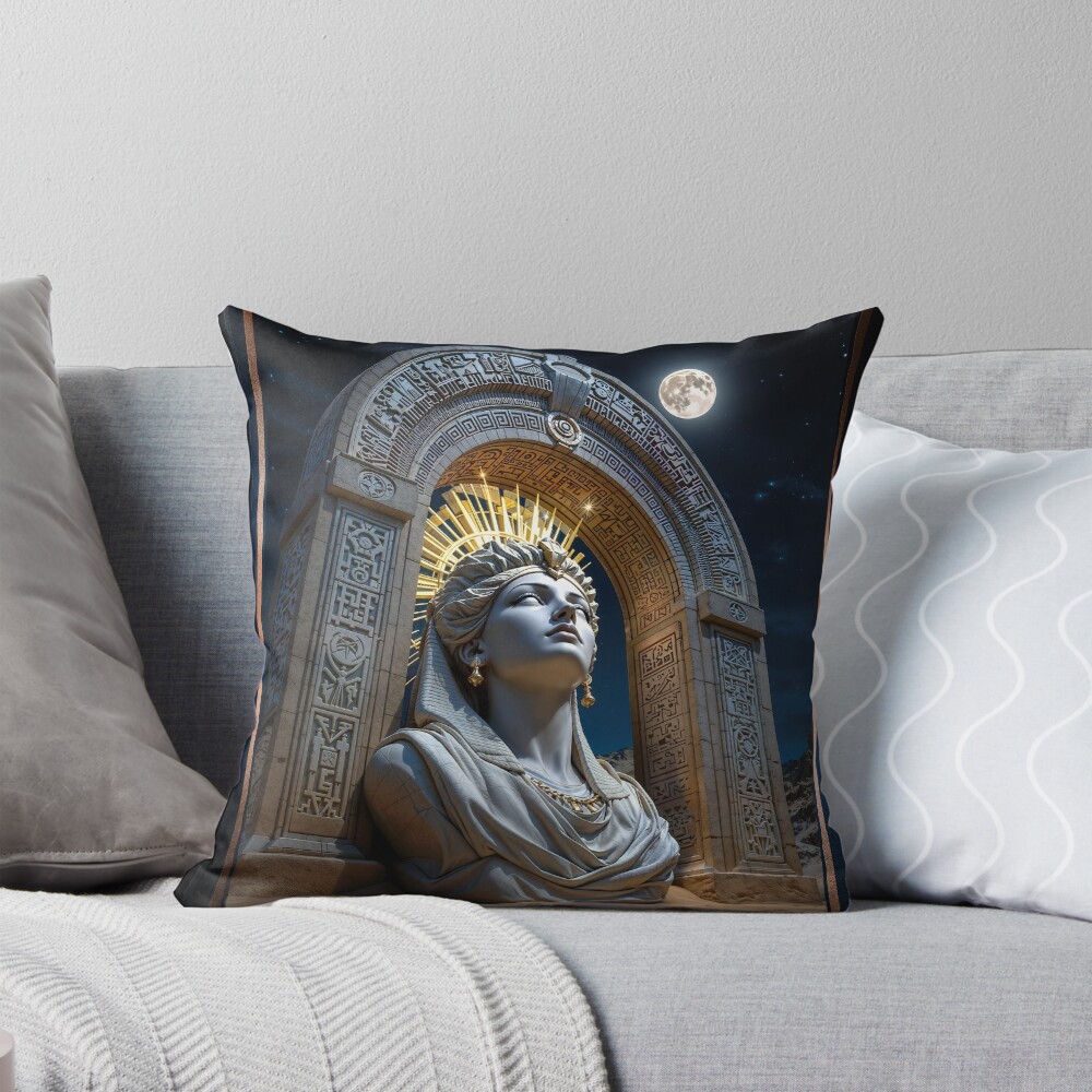 Sculpture Of The Goddess Brazila In The Sands Of Arkolokian Striking AI Concept Art by Xzendor7 Decorative Art Print Throw Pillow