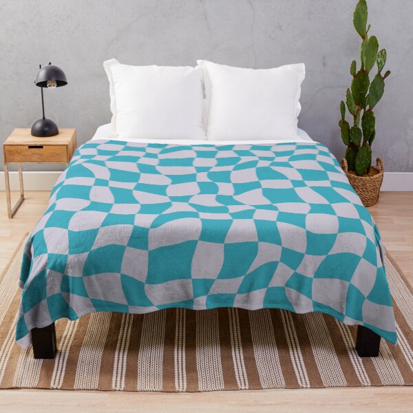 Item preview, Wavy Retro Checkerboard Grid Pastel Heather & Peacock Teal Blue designed and sold by GenAumonier.