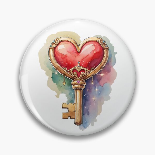 Item preview, Golden heart-shaped key with decorative gems against a colorful abstract background highlighting love and romance designed and sold by Ms. Iryna.