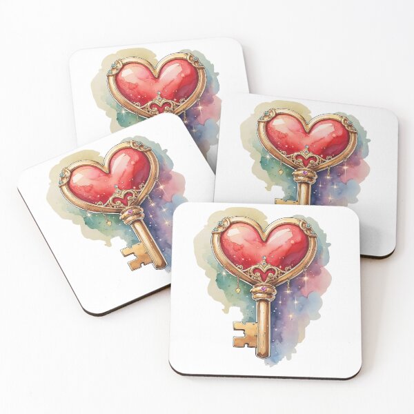 Item preview, Golden heart-shaped key with decorative gems against a colorful abstract background highlighting love and romance designed and sold by Ms. Iryna.