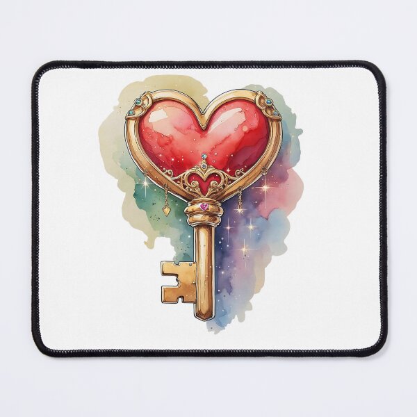 Item preview, Golden heart-shaped key with decorative gems against a colorful abstract background highlighting love and romance designed and sold by Ms. Iryna.