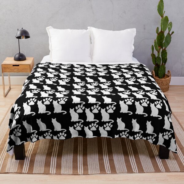 Item preview, Cat Silhouette White Kitten Paw Print Pattern designed and sold by SandyMDesigns.